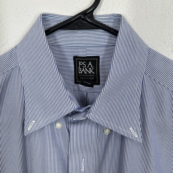 Jos A Bank Traveler Mens Button Down Shirt Blue White Stripe Traditional 16 33 - Picture 3 of 10